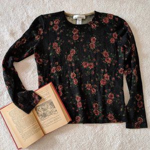 Dark Academia Black & Floral Sweater - Size Large, Fits Medium